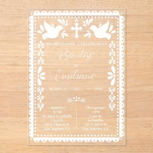 Invitación Bautizo Papel Picado Fiesta Mexicana アクリル招待状 (正面)