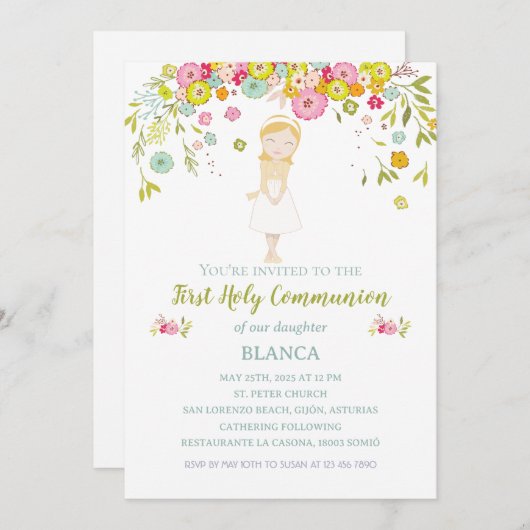 Invitación BLANCA Primera Comunión 招待状 (正面/裏面)