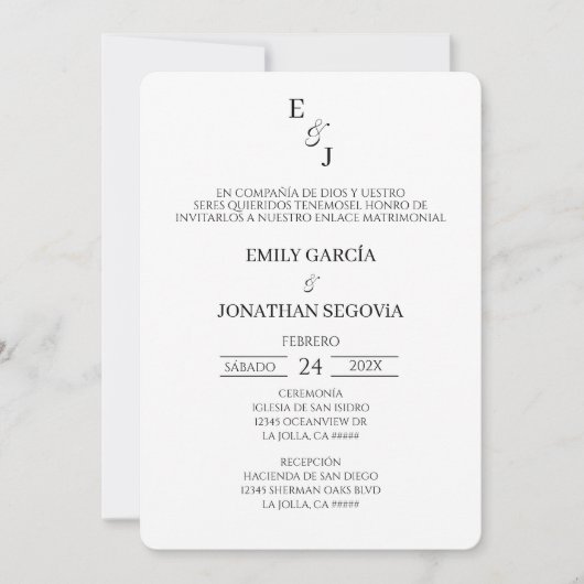 invitación blanco y negro minimalista 招待状 (正面)