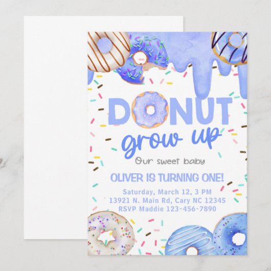 Invitación Blue donuts donut grow up boy invitatio 招待状 (正面/裏面)