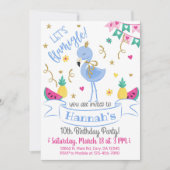 Invitación Blue flamingo, let's flamingle birthday 招待状 (正面)