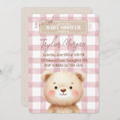 Invitación Blue Gingham Teddy Bear 招待状 (正面/裏面)