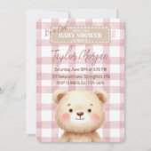 Invitación Blue Gingham Teddy Bear 招待状 (正面)