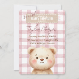 Invitación Blue Gingham Teddy Bear 招待状