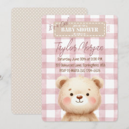 Invitación Blue Gingham Teddy Bear 招待状