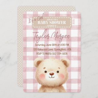 Invitación Blue Gingham Teddy Bear 招待状