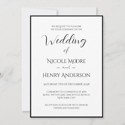 Invitación Boda Minimalista Blanco Y Negro Foto 招待状 (正面)