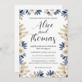 Invitación Boda Primavera Elegante Floral BlueGold 招待状 (正面/裏面)