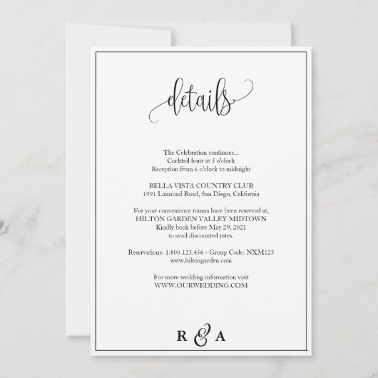 Invitación  Boda simple de fotografías en blanco y 招待状 (裏面)