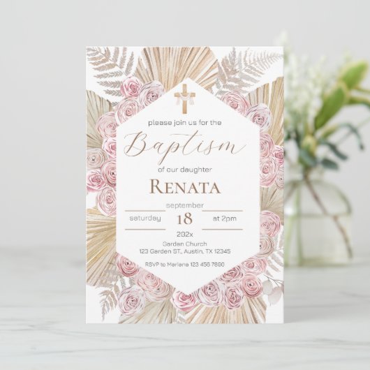 Invitación Boho Baptism Invitation 招待状 (スタンド正面)