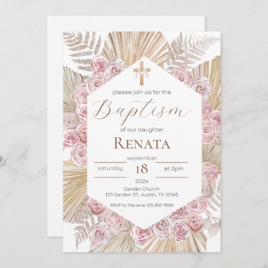 Invitación Boho Baptism Invitation 招待状 (正面/裏面)