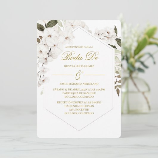 Invitación Boho blanco para boda  招待状 (スタンド正面)