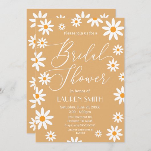 Invitación Boho Daisies Bridal Shower party 招待状 (正面/裏面)