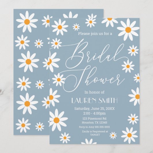 Invitación Boho Daisies Bridal Shower party 招待状 (正面/裏面)