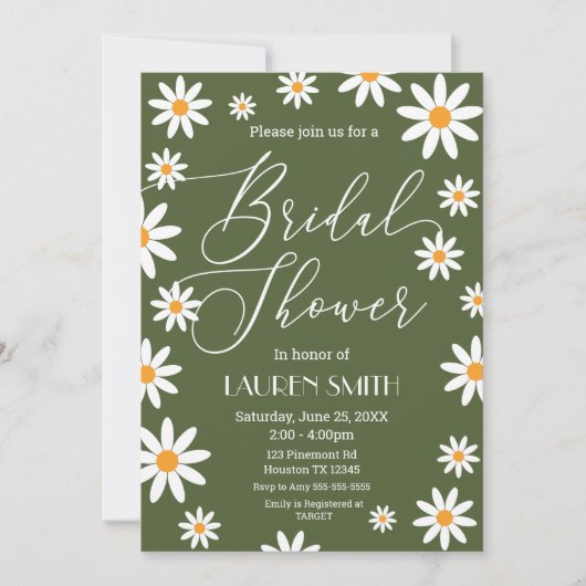 Invitación Boho Daisies Bridal Shower party 招待状 (正面)