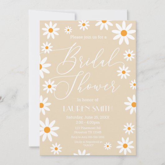 Invitación Boho Daisies Bridal Shower party 招待状 (正面)