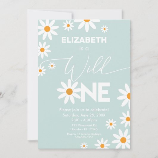 Invitación Boho Daisies Wild One Birthday Party in 招待状 (正面)