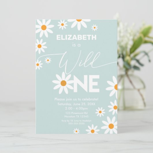 Invitación Boho Daisies Wild One Birthday Party in 招待状 (スタンド正面)