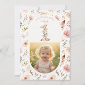 Invitación Boho Floral Number 1 Pink First Birthda 招待状 (正面)