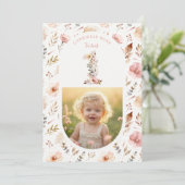 Invitación Boho Floral Number 1 Pink First Birthda 招待状 (スタンド正面)