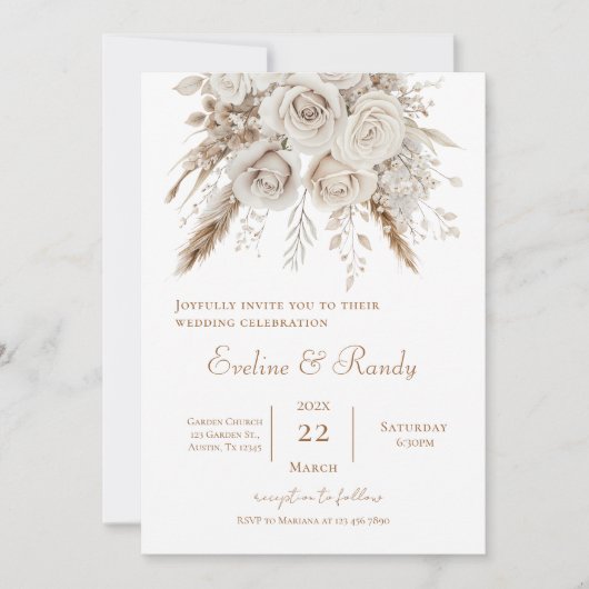 Invitación Boho Floral Wedding 招待状 (正面)