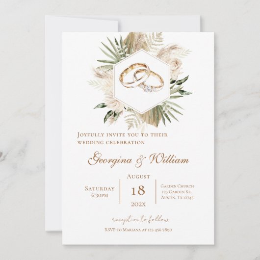 Invitación Boho Floral Wedding 招待状 (正面)