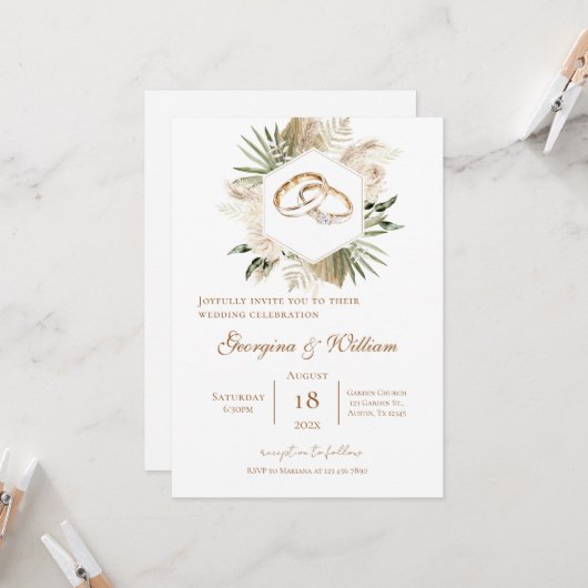 Invitación Boho Floral Wedding 招待状 (正面/裏面インサイチュ)