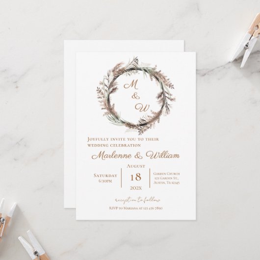 Invitación Boho Floral Wedding 招待状 (正面/裏面インサイチュ)