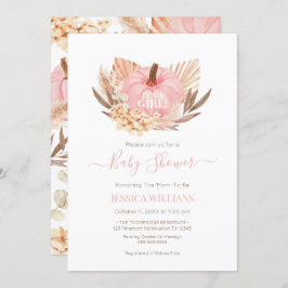 Invitación Boho Pampas Pumpkin pink baby shower 招待状