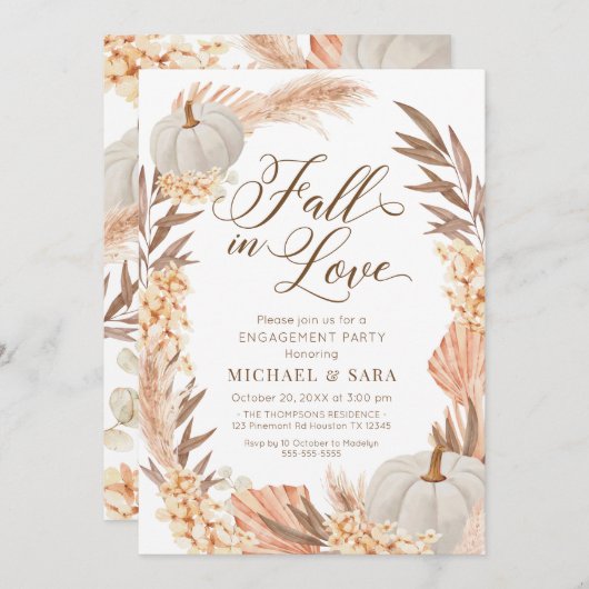 Invitación Boho Pampas Pumpkin White Fall Engageme 招待状 (正面/裏面)