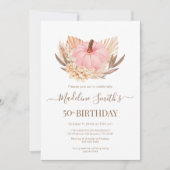 Invitación Boho Pink Pampas Grass Pumpkin Birthday 招待状 (正面)