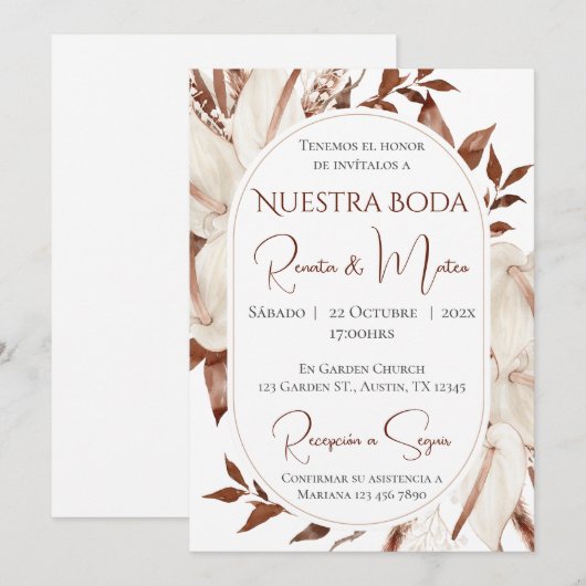 Invitación Boho Spanish Wedding Invitation 招待状 (正面/裏面)