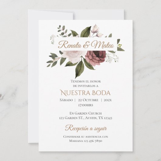Invitación Boho Spanish Wedding Invitation 招待状 (正面)