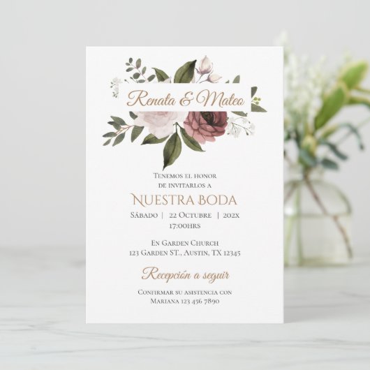 Invitación Boho Spanish Wedding Invitation 招待状 (スタンド正面)