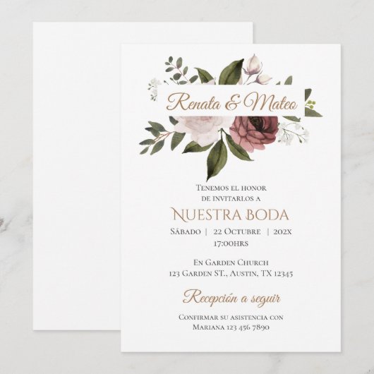 Invitación Boho Spanish Wedding Invitation 招待状 (正面/裏面)