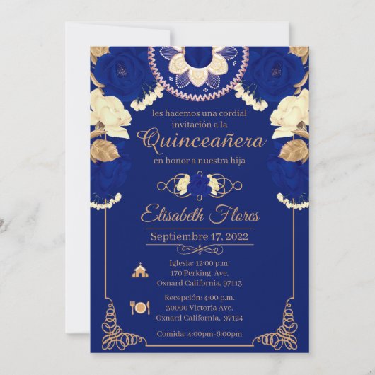 Invitacion Charro Invitation, in blue , and Gold 案内状 (正面)