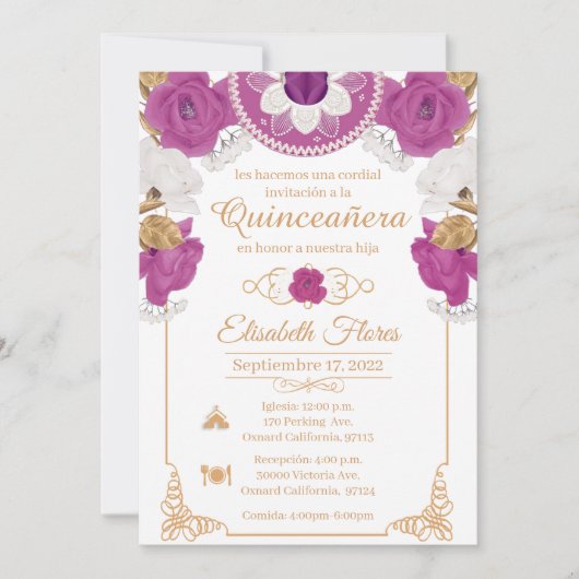 Invitacion Charro Invitation, Lila, Black and Gold 案内状 (正面)