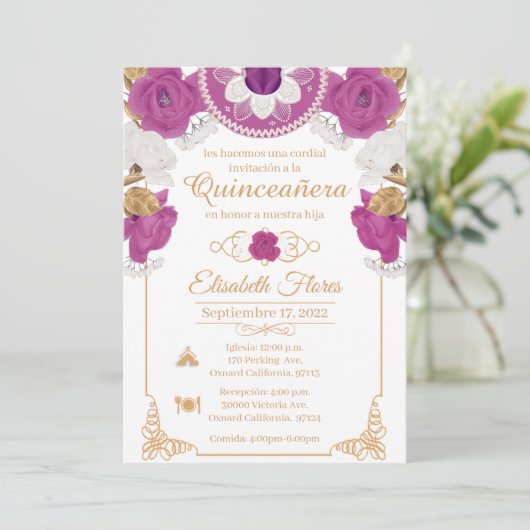 Invitacion Charro Invitation, Lila, Black and Gold 案内状 (スタンド正面)