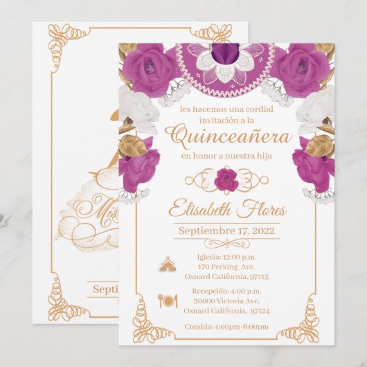 Invitacion Charro Invitation, Lila, Black and Gold 案内状 (正面/裏面)