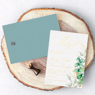 Invitación Con Relieve Metalizado Eucalyptus and g 箔招待状