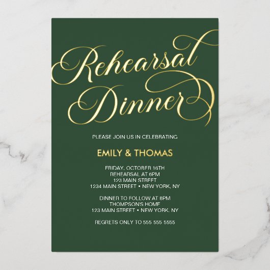 Invitación Con Relieve Metalizado Rehearsal dinner 箔招待状 (正面)