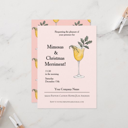 Invitación Corporativa Mimosas Navidad Rosada  招待状 (正面/裏面インサイチュ)