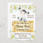 Invitación Cow and daisies girl 1st first birthday 招待状 (正面/裏面)