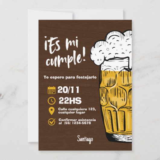 Invitación Cumpleaños de Hombre con Cerveza 招待状 (正面)
