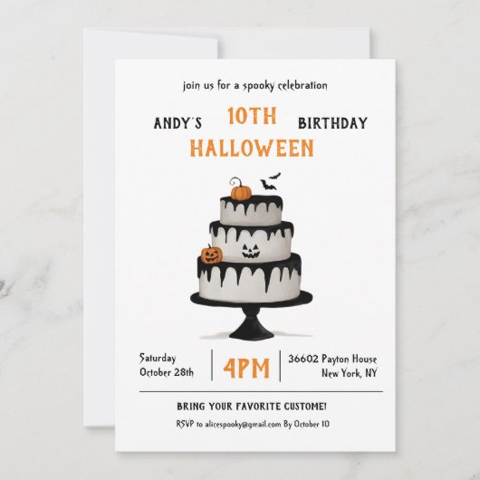 Invitación Cumpleaños Halloween Pastel Spooky 招待状 (正面)