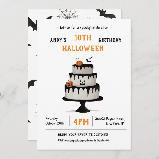 Invitación Cumpleaños Halloween Pastel Spooky 招待状 (正面/裏面)