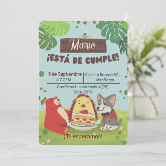 Invitación Cumpleaños Infantil para niño- Fiesta 招待状 (スタンド正面)