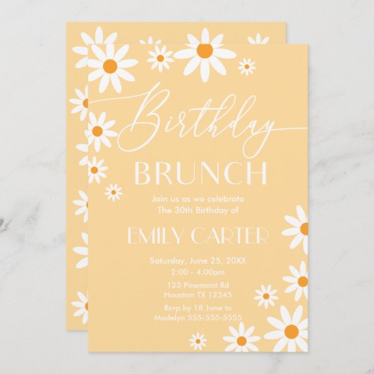 Invitación Daisies Birthday Brunch Party Invitatio 招待状 (正面/裏面)