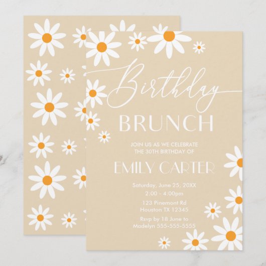 Invitación Daisies Birthday Brunch Party Invitatio 招待状 (正面/裏面)