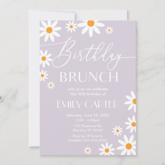 Invitación Daisies Birthday Brunch Party lilac Inv 招待状 (正面)